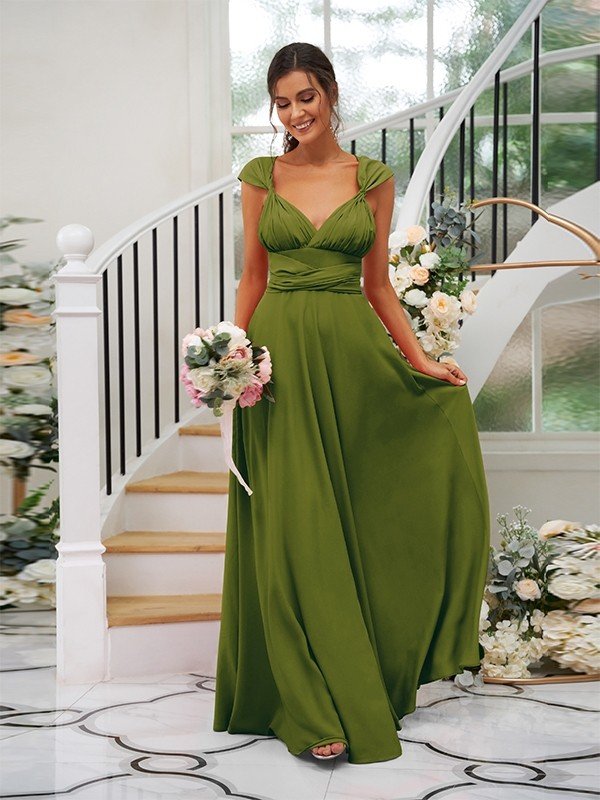 Classic Ruched V-Neck Jersey Sleeveless Bridesmaid Dresses-Ballbella