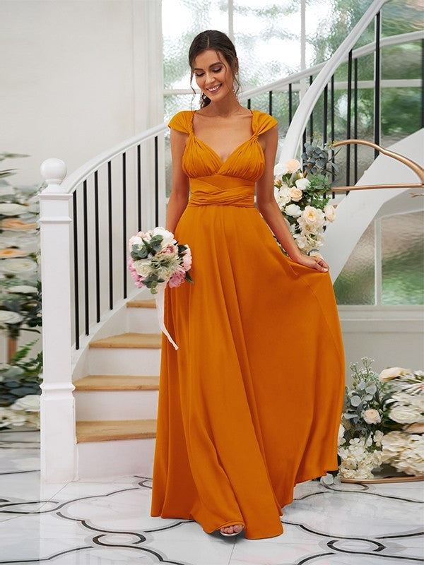 Classic Ruched V-Neck Jersey Sleeveless Bridesmaid Dresses-Ballbella