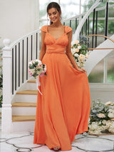 Classic Ruched V-Neck Jersey Sleeveless Bridesmaid Dresses-Ballbella