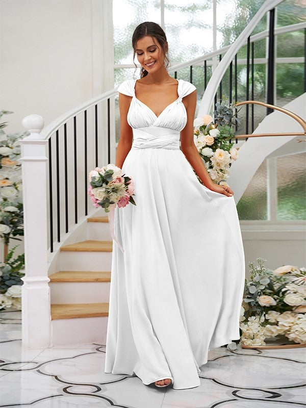 Classic Ruched V-Neck Jersey Sleeveless Bridesmaid Dresses-Ballbella