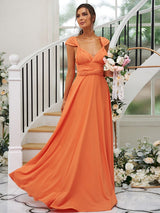 Classic Ruched V-Neck Jersey Sleeveless Bridesmaid Dresses-Ballbella