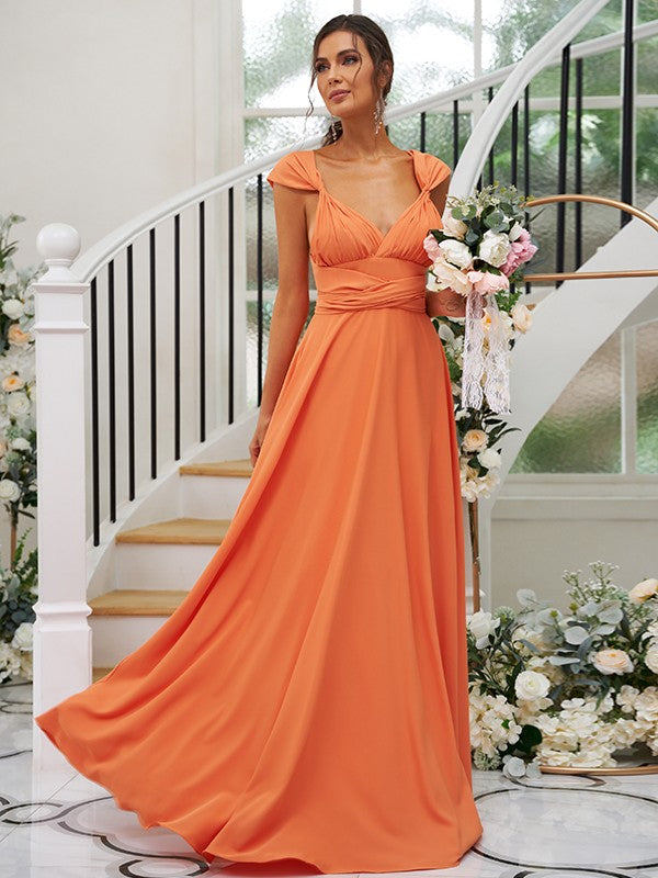 Classic Ruched V-Neck Jersey Sleeveless Bridesmaid Dresses-Ballbella