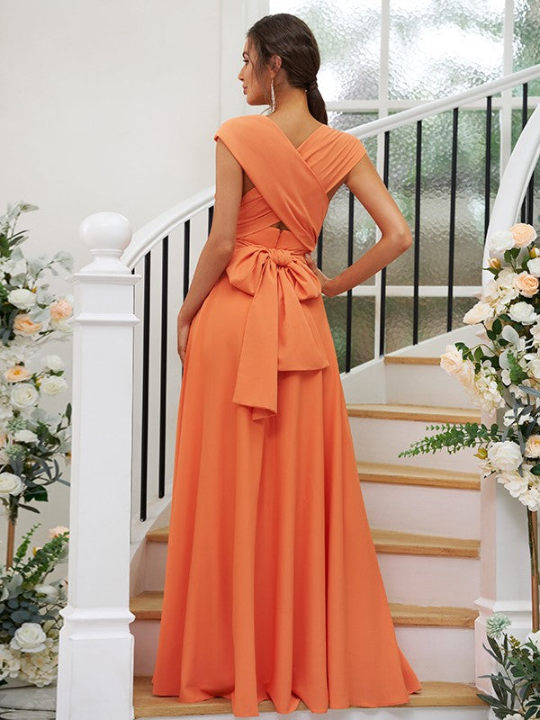 Classic Ruched V-Neck Jersey Sleeveless Bridesmaid Dresses-Ballbella