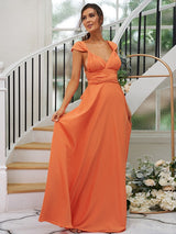 Classic Ruched V-Neck Jersey Sleeveless Bridesmaid Dresses-Ballbella