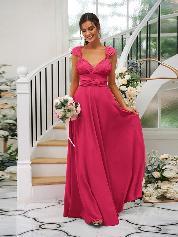 A-Line Charming Jersey Ruched V-neck Sleeveless Bridesmaid Dresses