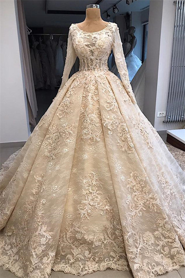 This Scoop Long Sleevess Appliques Ball Gown Wedding Dresses at ballbella.com, this dress will make your guests say wow. The Scoop bodice is thoughtfully lined, and the Floor-length skirt with Appliques to provide the airy, flatter look of .