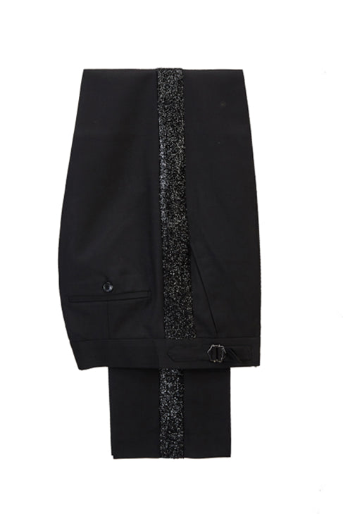 Classic Sky Blue Classy Sparkle Black Peak Lapel 2 Piece Men's Suit Online-Ballbella