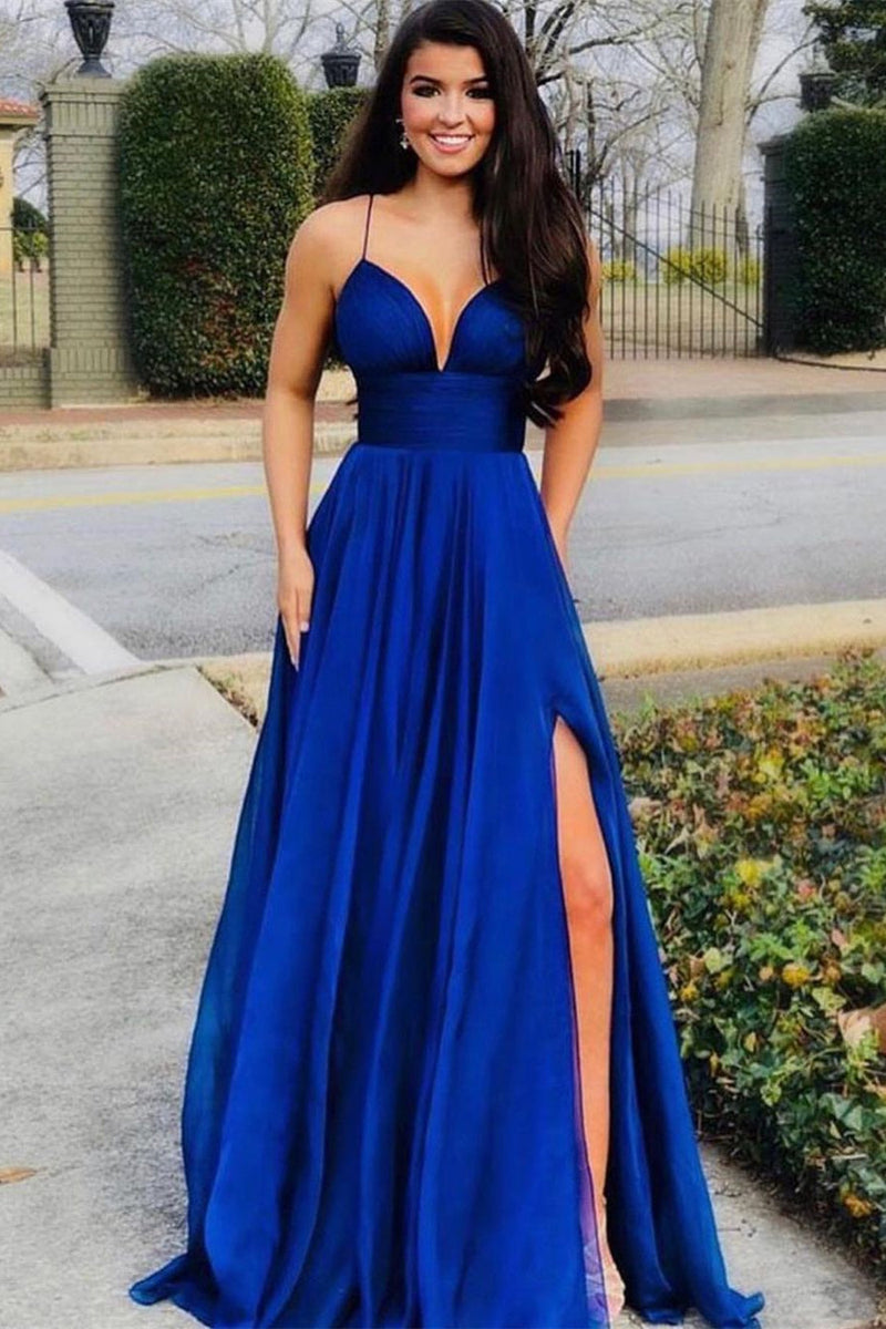 Classic Sleeveless A Line Prom Dresses Long Slit Online Classic Sleeveless A Line Prom Dresses Long Slit Online