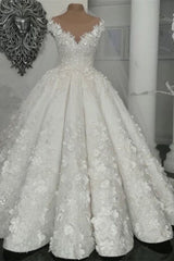 Classic Sleeveless Crystal Wedding Dresses Sheer Tulle Flowers Bridal Gowns with sparkle Beading-Ballbella