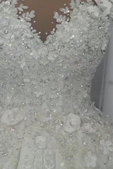Classic Sleeveless Crystal Wedding Dresses Sheer Tulle Flowers Bridal Gowns with sparkle Beading-Ballbella