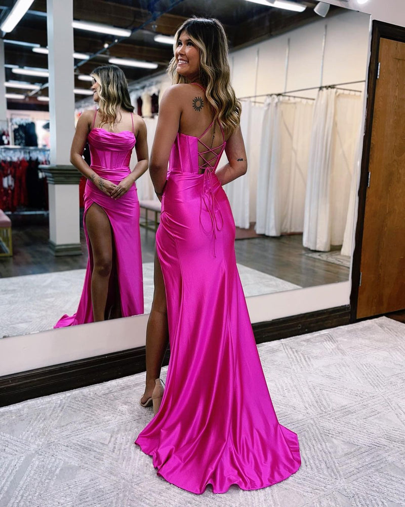 Classic Spaghetti Strap Sleeveless Mermaid Prom Dresses With Ruffles Long-Ballbella