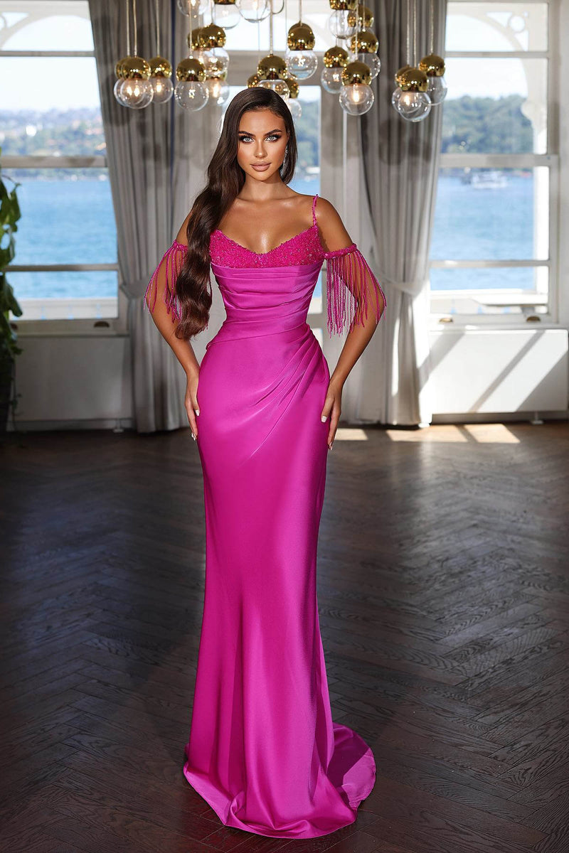 Classic Spaghetti Straps Mermaid Evening Dress with Beads-Ballbella