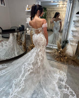 Classic Sweetheart Off-the-Shoulder Sleeveless Mermaid Lace Wedding Dress-Ballbella