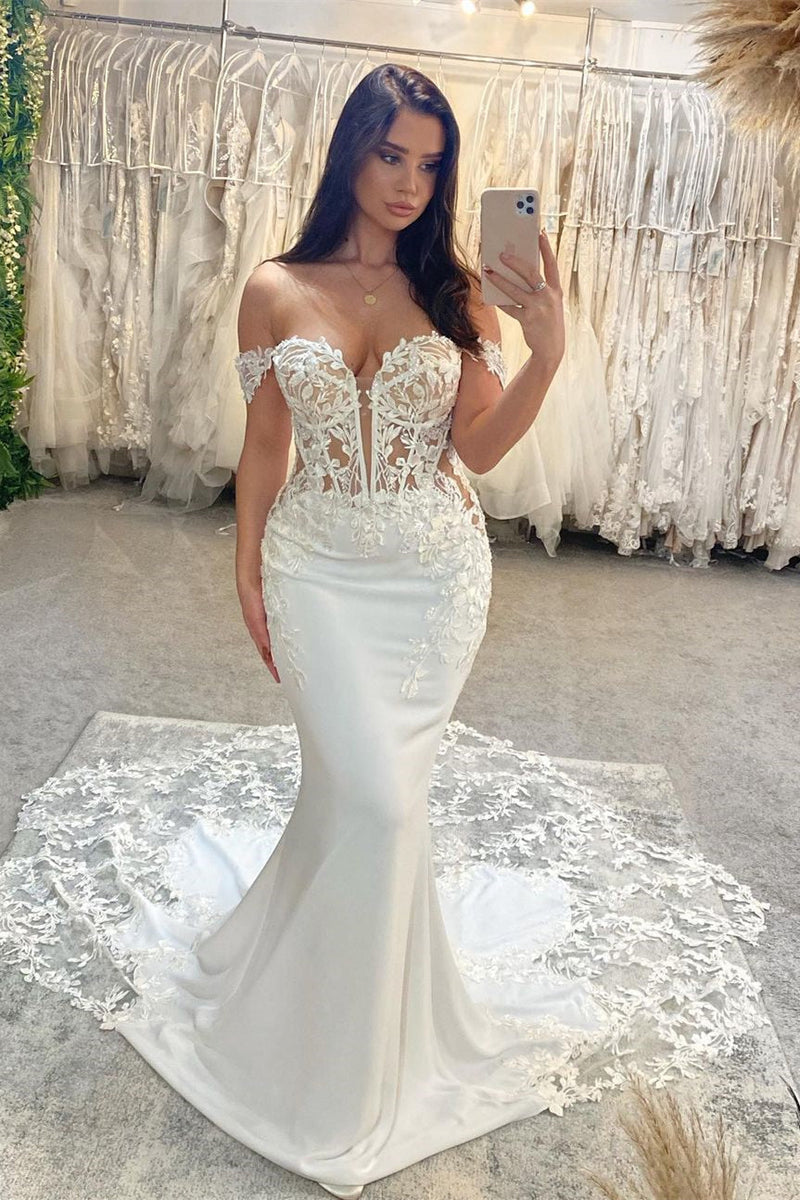 Classic Sweetheart Sleeveless Off-the-Shoulder Mermaid Lace Wedding Dress Classic Sweetheart Sleeveless Off-the-Shoulder Mermaid Lace Wedding Dress