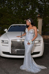 Classic Sweetheart Strapless Sleeveless Mermaid Prom Dresses Gem With Beads-Ballbella