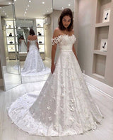 Ballbella offers Classic White Strapless Off-the-shoulder Court Train Princess Wedding Dress at factory price available in same as picture ,White,Ivory, to A-line hem. All sold at reasonable price Cap Sleeves .