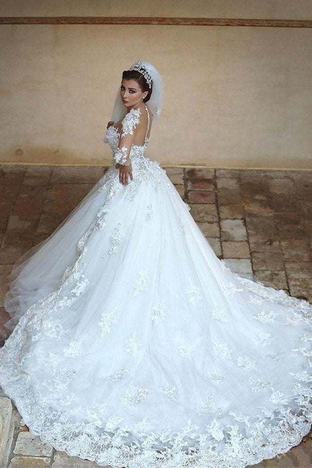 Ballbella custom made you this Classic White Sweetheart Long Sleevess Tulle Ball Gown Wedding Dress comes in all sizes and colors.All sold at factory price.