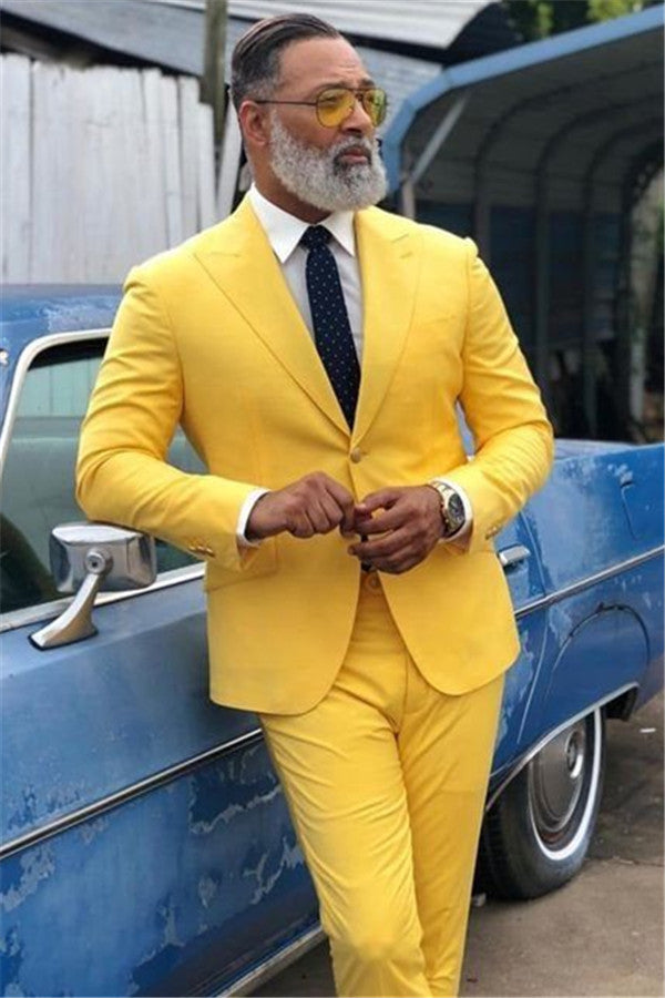 Classic Yellow Prom Outfit for Prom Peaked Lapel Men Suit-Ballbella