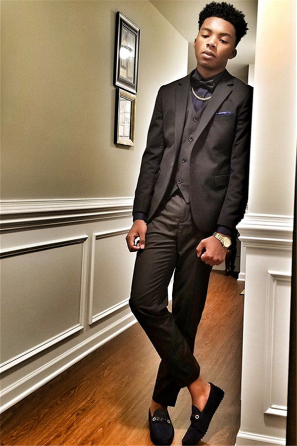 Classy Black Bespoke Men Suit Three-Piece Notch Lapel Formal Business Suits-Ballbella