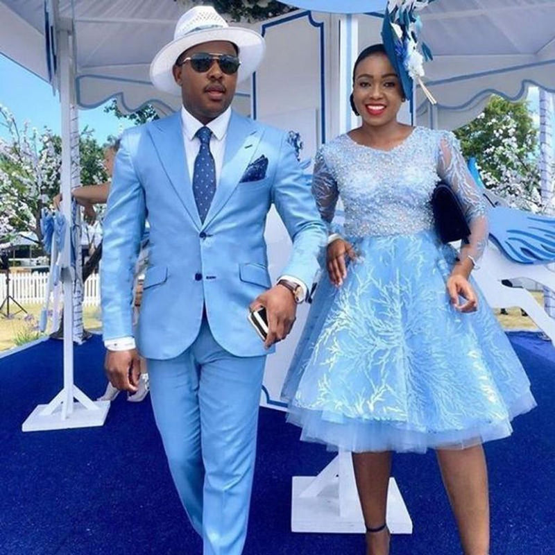 Classy Blue Peaked Lapel Two-Piece Mens Prom Suits-Ballbella