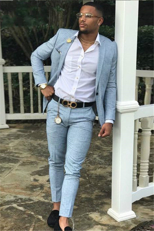 Classy Blue Two Pieces Slim Fit Notched Lapel Men's Prom Suits-Ballbella