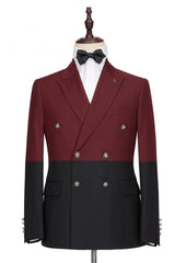 Classy Burgundy and Black Double Breasted Peaked Lapel Men Suits for Prom-Ballbella