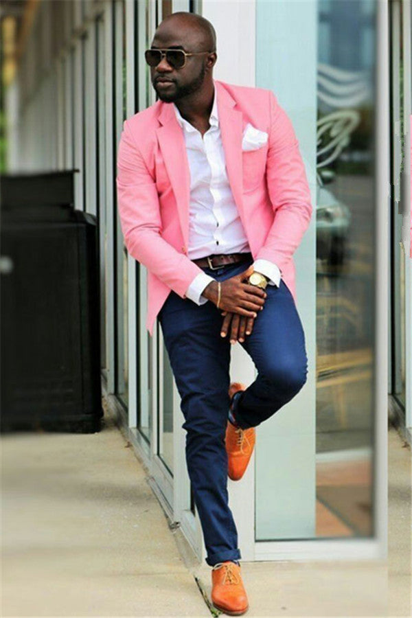 Classy Candy Pink Two Pieces Prom Mens Suit Online-Ballbella