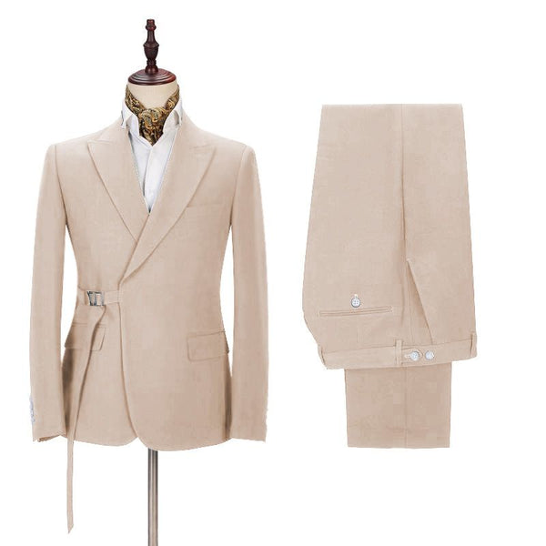 Classy Champagne Men's Casual Suit for Buckle Button Formal Groomsmen Suit for Wedding-Ballbella