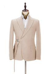 Classy Champagne Men's Casual Suit for Buckle Button Formal Groomsmen Suit for Wedding