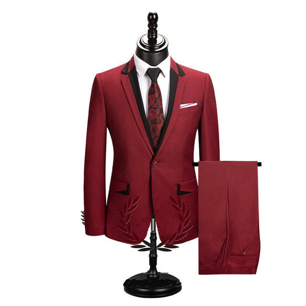 Classy Classic Red Slim Fit Notched Lapel One Button Men Suits Online-Ballbella