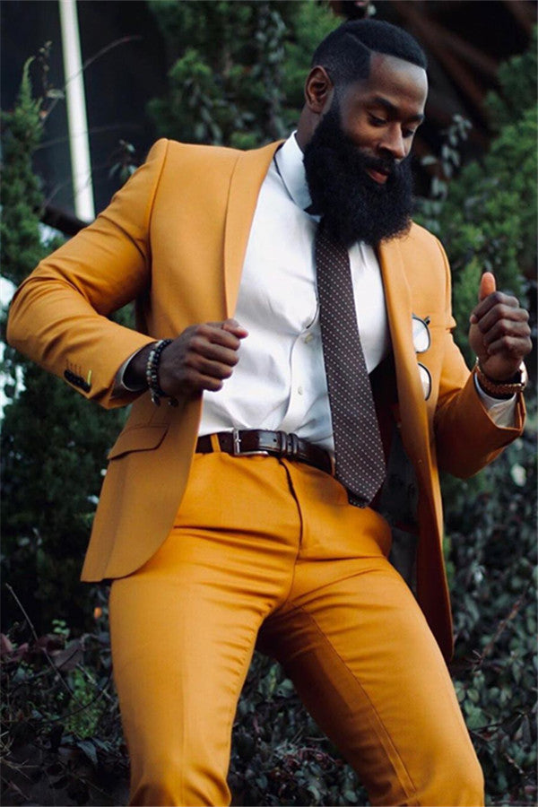 Classy Classic Yellow Shawl Lapel One Button Mens Suit-Ballbella