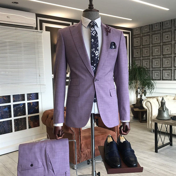 Classy Classy Purple 2-Pieces Peaked Lapel Slim Fit Prom Suits For Men-Ballbella