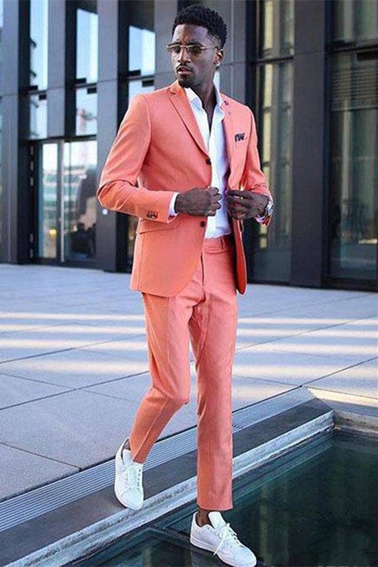 Classy Coral Classic Notched Lapel Slim Fit Men Suits-Ballbella