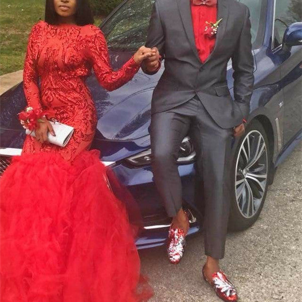Prom Grey Suit Red Dress Medium Grey Suit Fire Red Tie Suit For Weddings Events Prom Grey Suit Red Dress Medium Grey Suit Fire Red Tie Suit For Weddings Events
