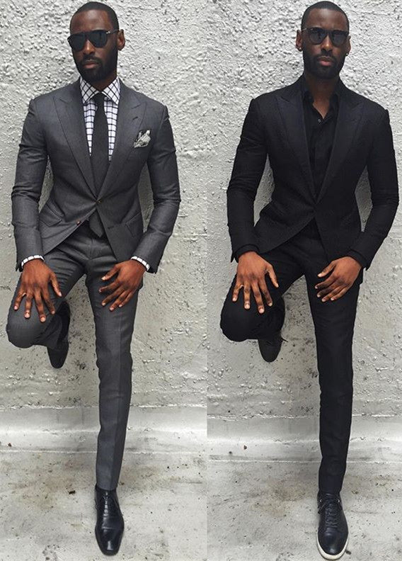 Classy Dark Gray Slim Fit Men Suit Formal Formal Bridegroom Wedding Suits-Ballbella