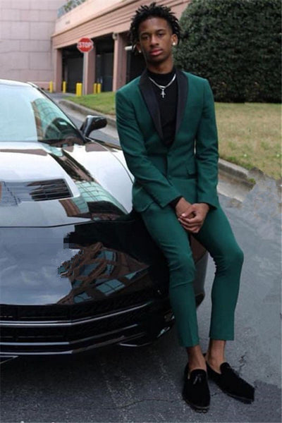 green emerald velvet dress White Jacquard One Button Prom Outfits for Guy with Green Lapel