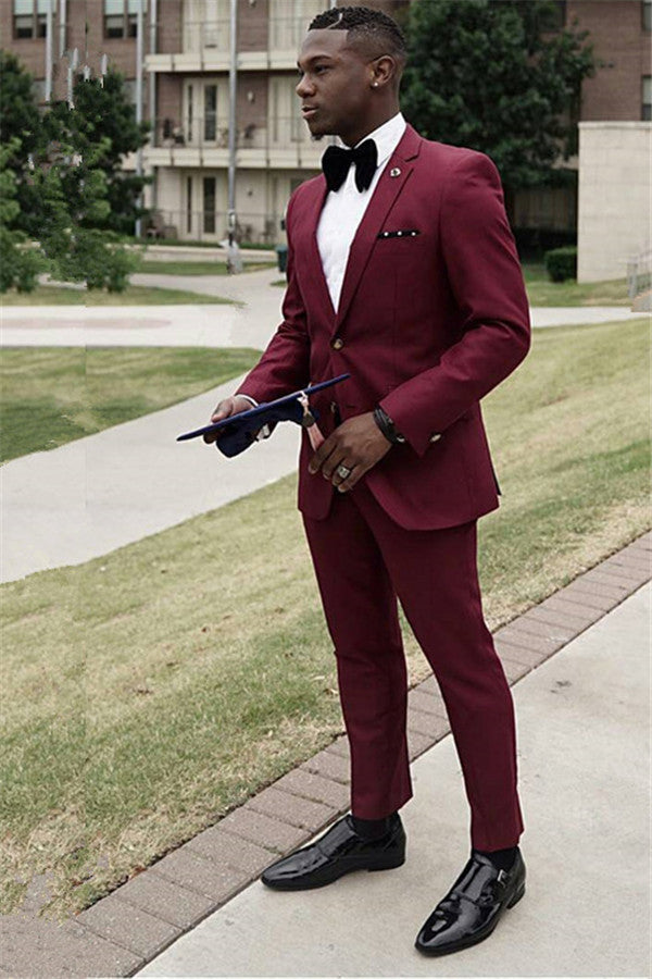 Classy Formal Burgundy Slim Fit Two Pieces Mens Suit Online-Ballbella