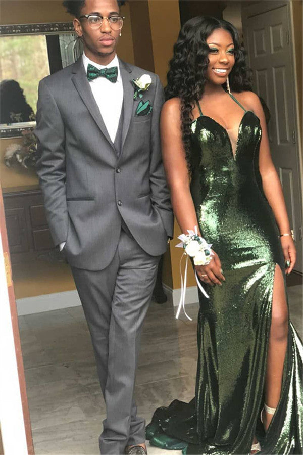Classy Formal Gray Three-Piece Slim Fit Mens Suit for Prom-Ballbella