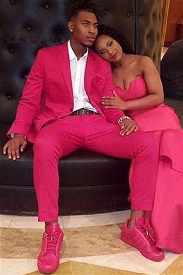 Classy Fushcia Notched Lapel Slim Fit Bespoke Mens Suits for Prom-Ballbella