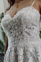 Classy Garden Spaghetti Straps A-Line Lace Wedding Dresses-Ballbella