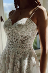 Classy Garden Spaghetti Straps A-Line Lace Wedding Dresses-Ballbella