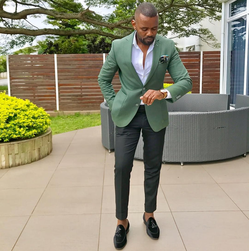 Classy Green Fashion Slim Fit Notched Lapel Formal Mens Suits – Ballbella