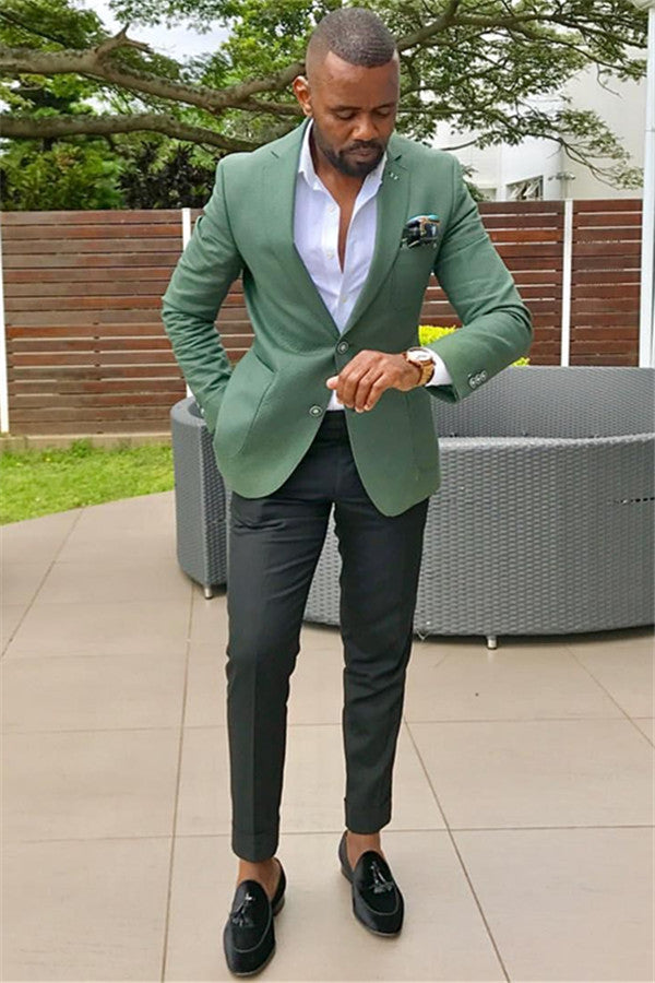 Classy Green Fashion Slim Fit Notched Lapel Formal Mens Suits