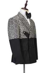 Classy Leopard Print Black Double Breasted Men Suits-Ballbella