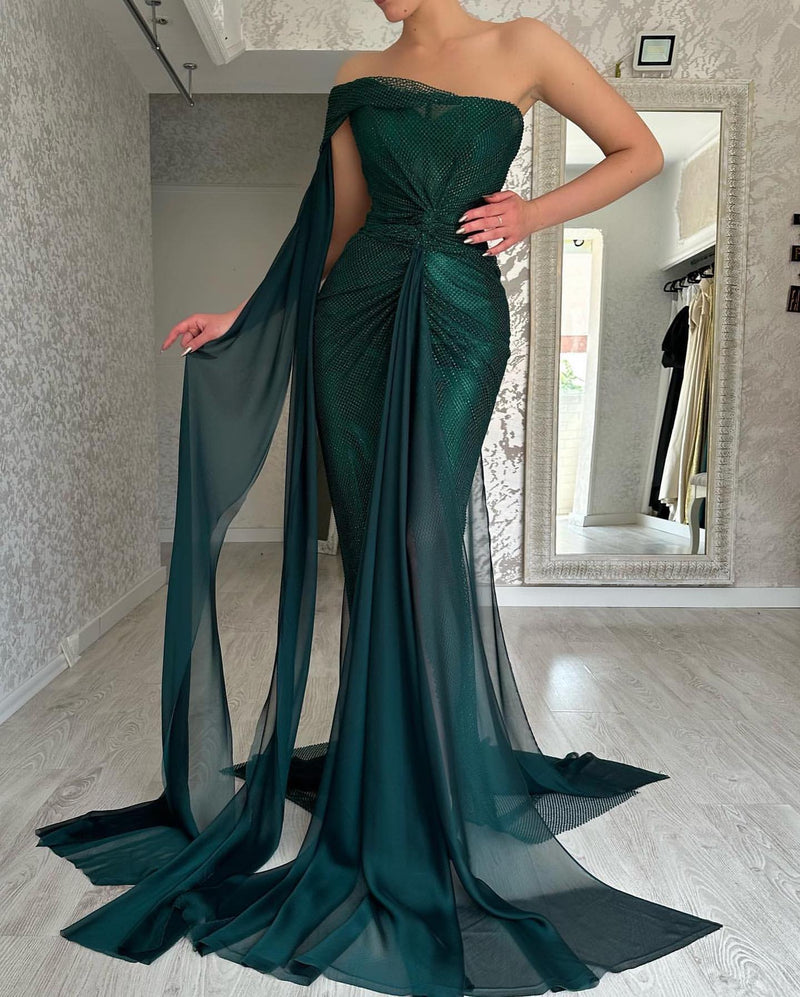 Classy Long Dark Green Mermaid Sleeveless Prom Dresses Long Slit Online Classy Long Dark Green Mermaid Sleeveless Prom Dresses Long Slit Online