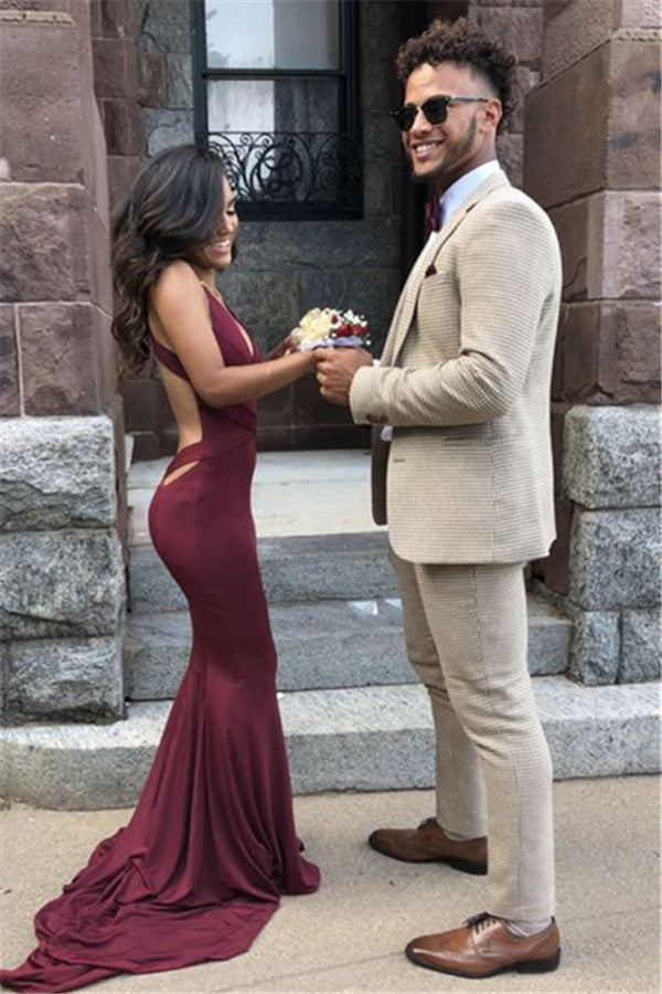 Classy Off White Plaid Men Suit for Prom-Ballbella