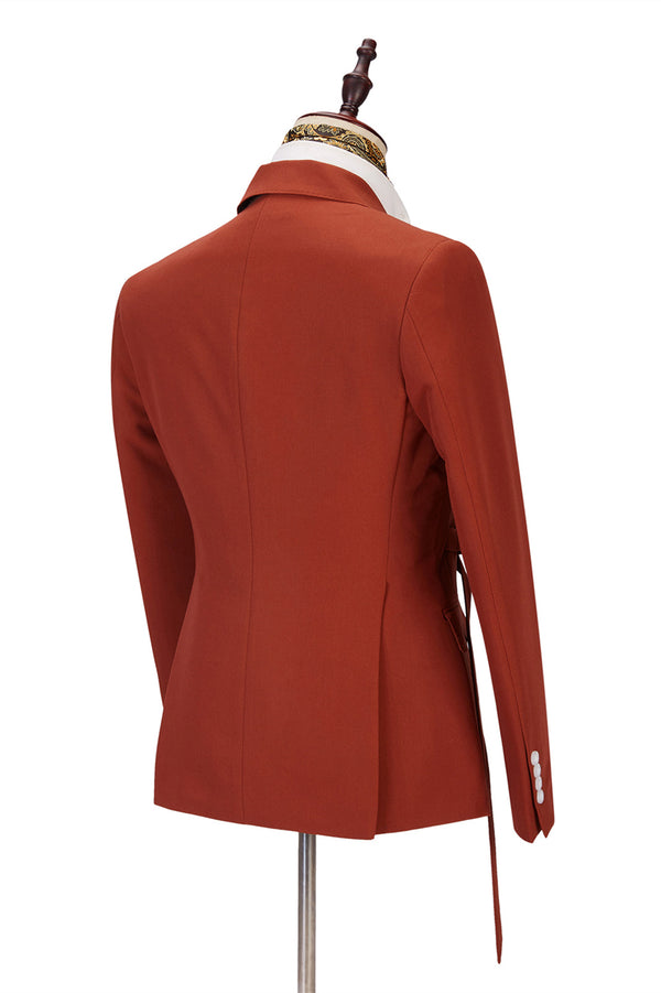 Classy Peaked Lapel Slim Fit Orange Men Suits for Casual-Ballbella