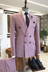 Classy Pink Peaked Lapel Double Breasted 3 Flaps Prom Suits For Men