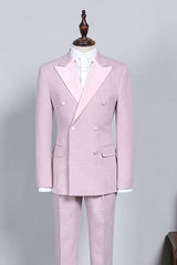 Classy Pink Peaked Lapel Double Breasted Custom Prom Suit