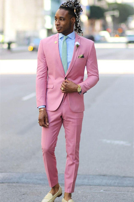 Classy Pink Two Pieces Notched Lapel Prom Outfits for Men-Ballbella